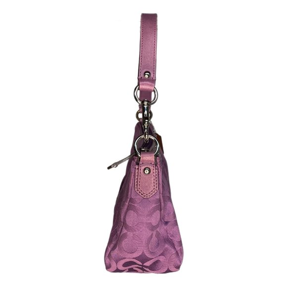 Coach Small Dark Pink Handbag Wristlet Fabric with Leather Handle Shoulder Strap - Picture 5 of 12